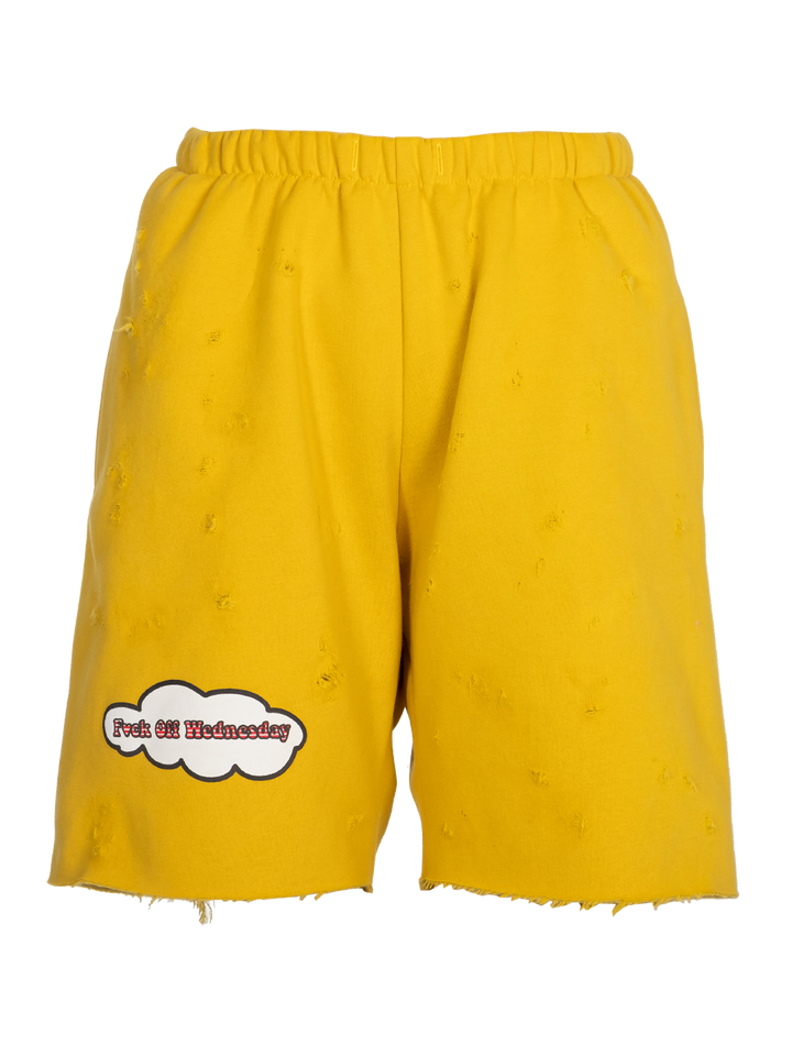 Natasha Zinko Distressed 'F*ck Off Wednesday' Jogging Shorts