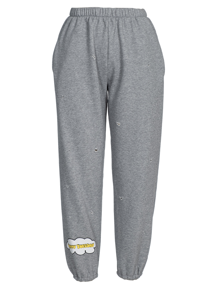 Natasha Zinko Distressed 'Happy Tuesday' Jogging Pants