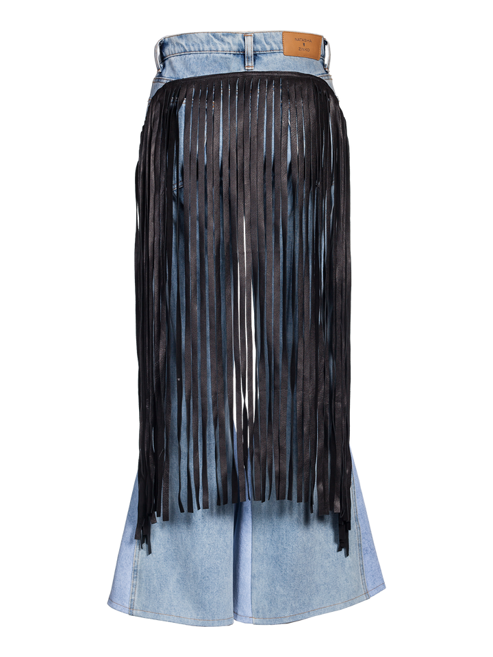 Natasha Zinko Flared Jeans With Faux Leather Fringe
