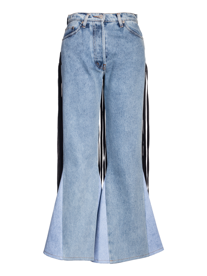 Natasha Zinko Flared Jeans With Faux Leather Fringe