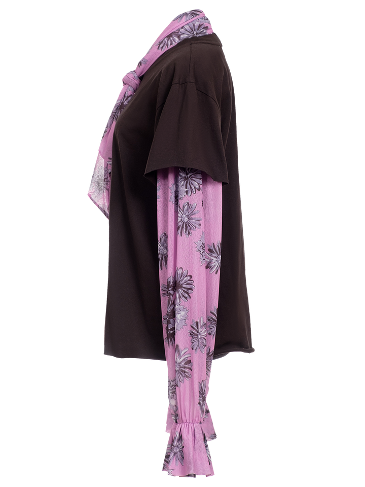 Natasha Zinko Floral Print T-Shirt Pussy Bow Blouse