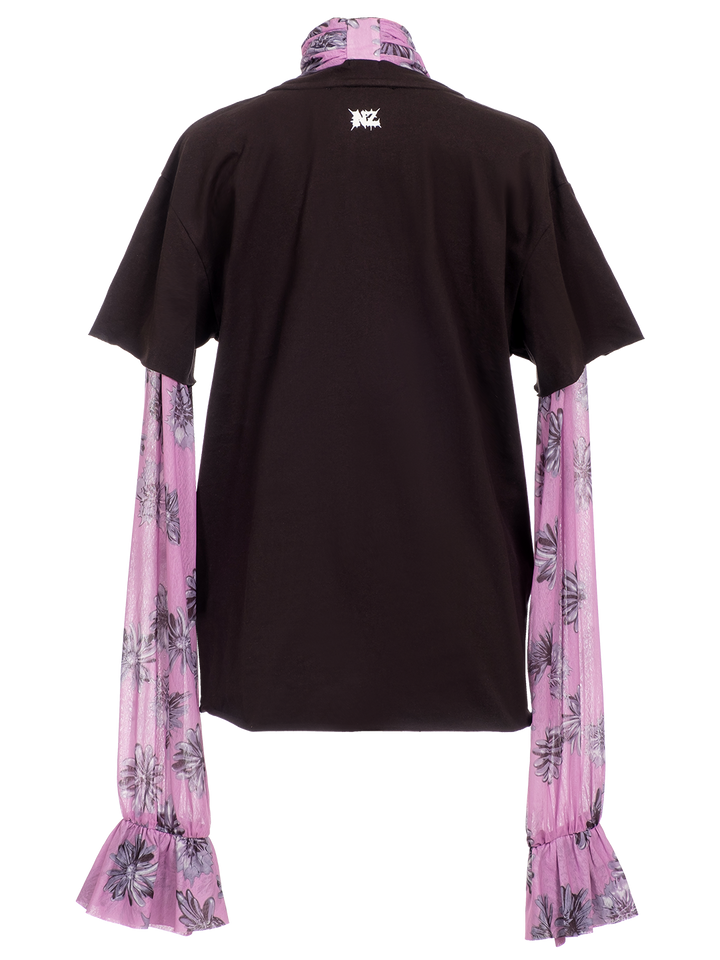 Natasha Zinko Floral Print T-Shirt Pussy Bow Blouse