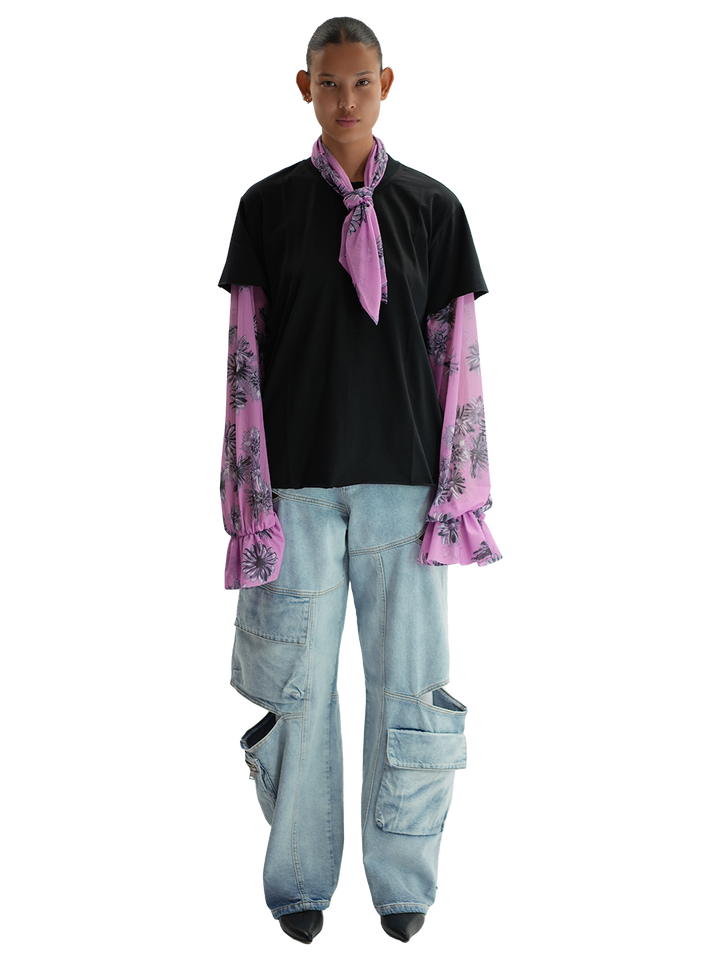 Natasha Zinko Floral Print T-Shirt Pussy Bow Blouse