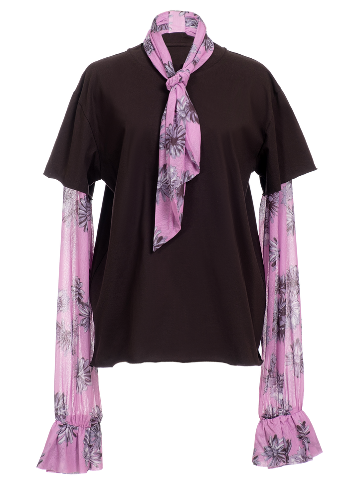 natasha zinko Floral Print T-Shirt Pussy Bow Blouse