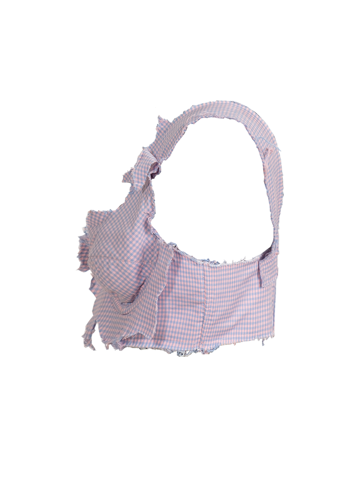 Natasha Zinko Checked Cotton Distressed Bra