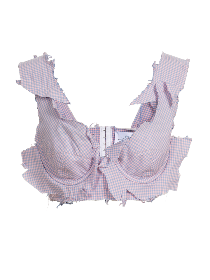Natasha Zinko Checked Cotton Distressed Bra