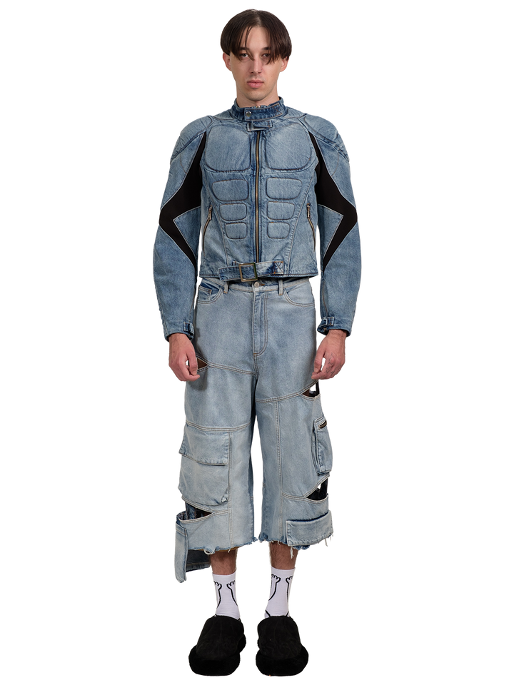 Natasha Zinko Denim Cargo Cut Out Shorts