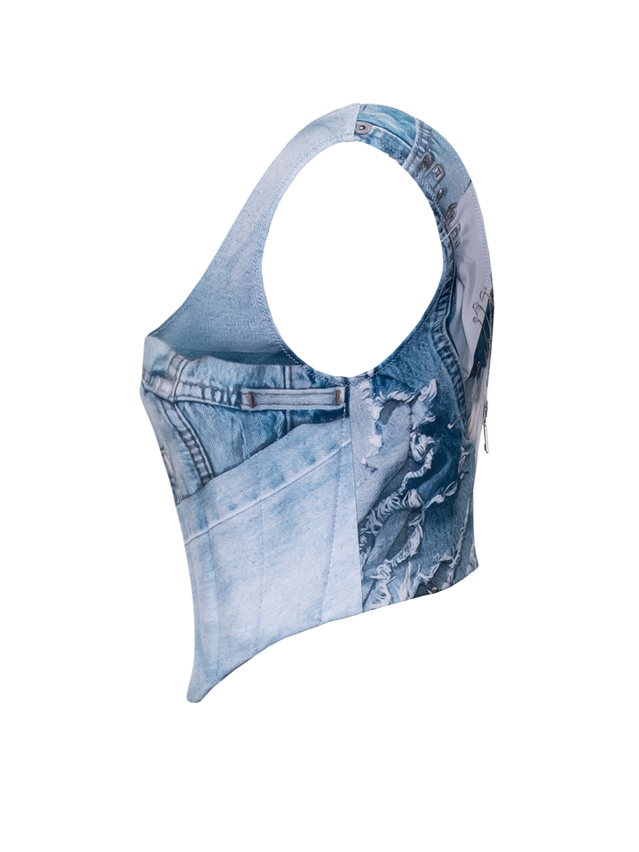 Natasha Zinko Denim Print Corset Top