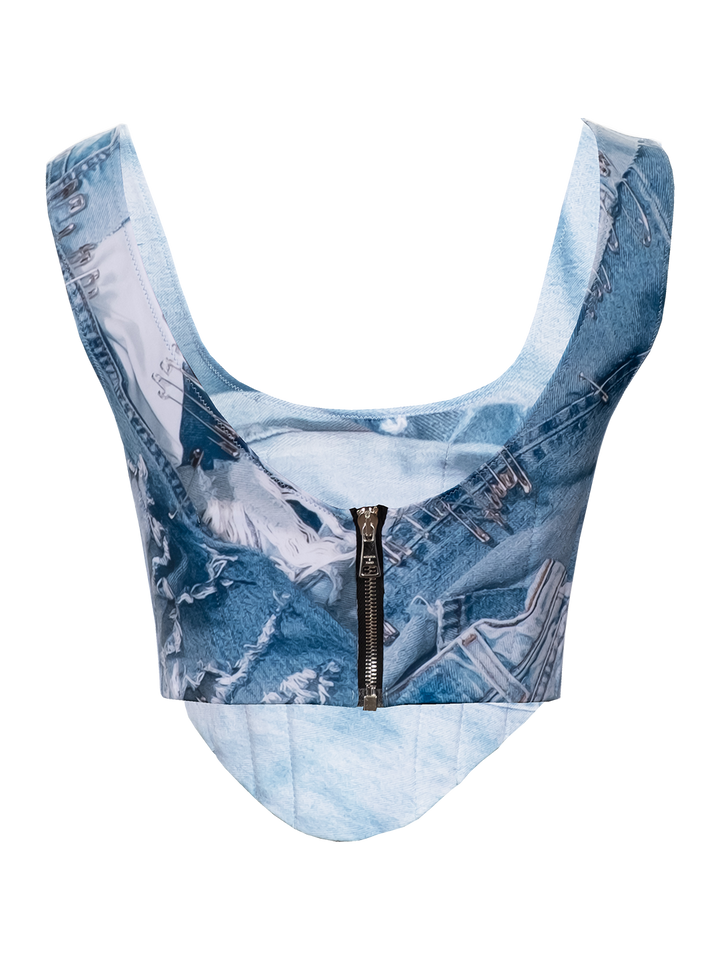 Natasha Zinko Denim Print Corset Top