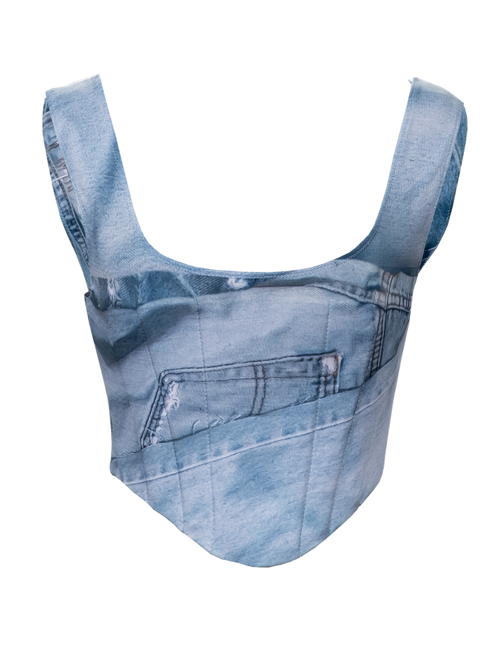 natasha zinko Denim Print Corset Top
