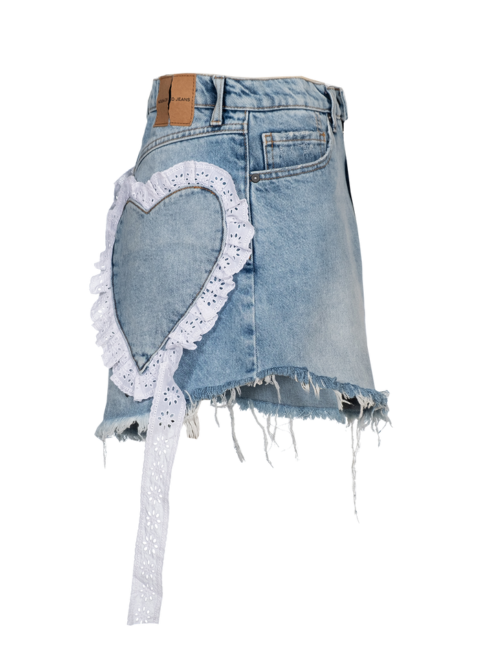 Natasha Zinko Denim Shorts With Heart Pockets