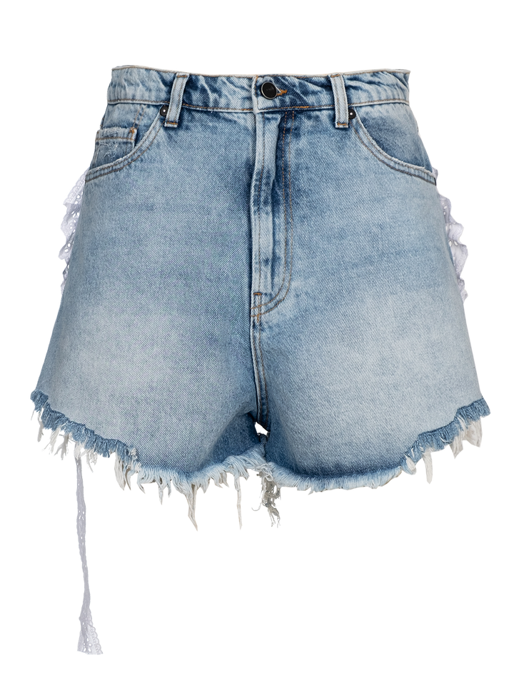 Natasha Zinko Denim Shorts With Heart Pockets