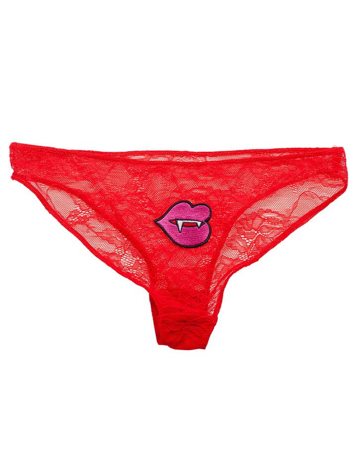 Natasha Zinko Fangs-embroidered Floral Lace Briefs