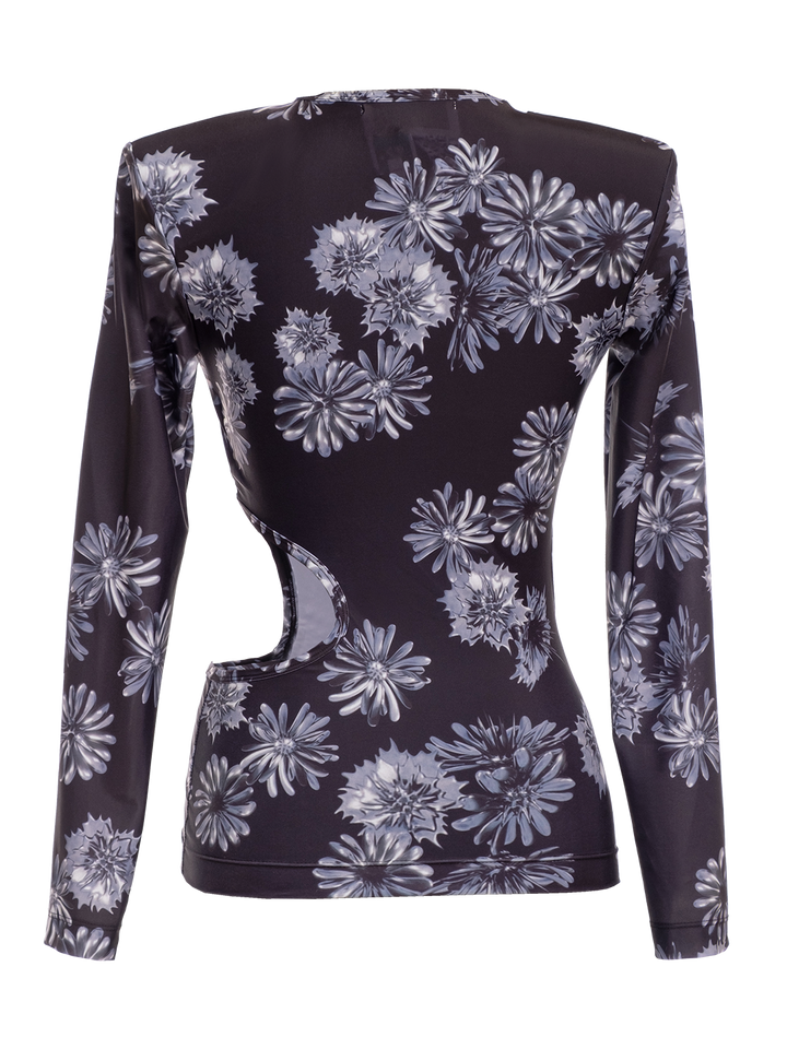 Natasha Zinko Floral Print Cut Out LS Top