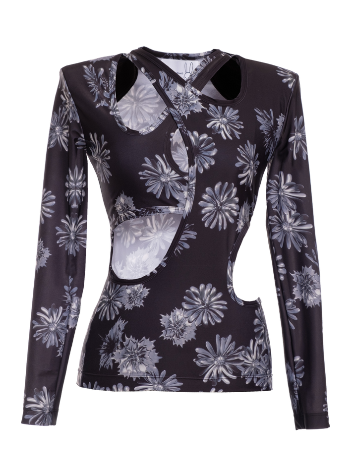 natasha zinko Floral Print Cut Out LS Top