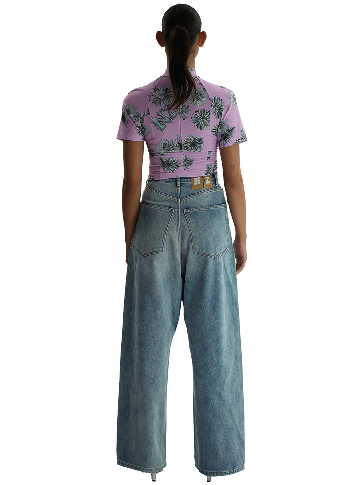 Natasha Zinko Floral Print Peek A Boo SS Top