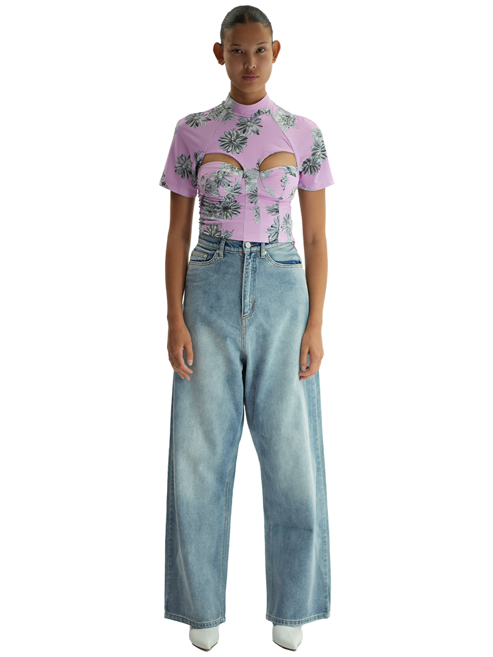 Natasha Zinko Floral Print Peek A Boo SS Top