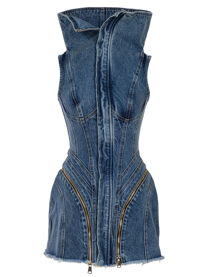 Natasha Zinko FUNNEL NECK DENIM DRESS