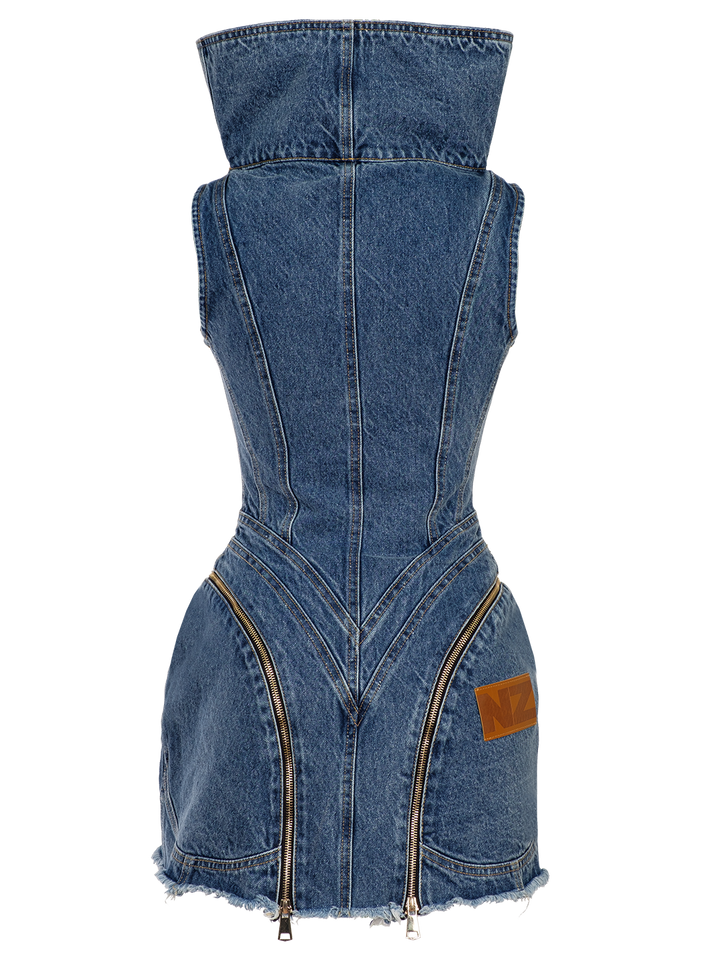 Natasha Zinko FUNNEL NECK DENIM DRESS