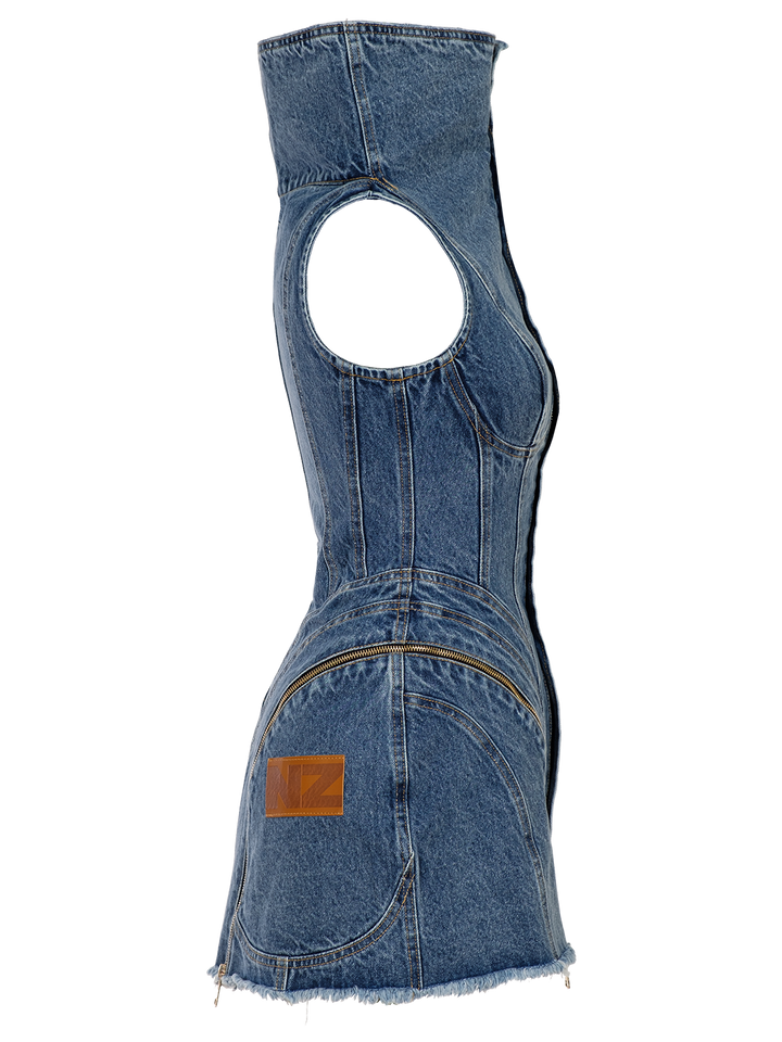 Natasha Zinko FUNNEL NECK DENIM DRESS