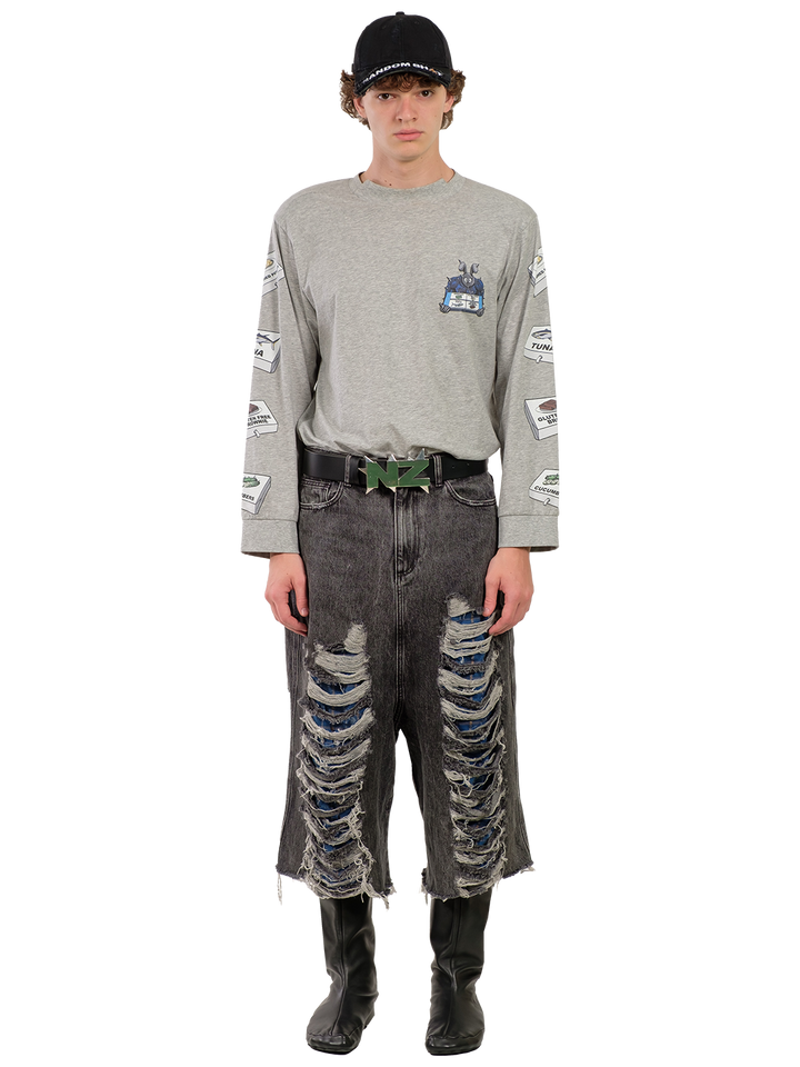 natasha zinko MULTICOLOUR DISTRESSED DENIM SHORTS