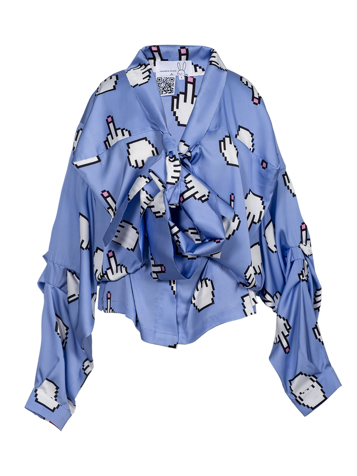 natasha zinko Pixel Middle Finger-print Box Shirt With Scarf