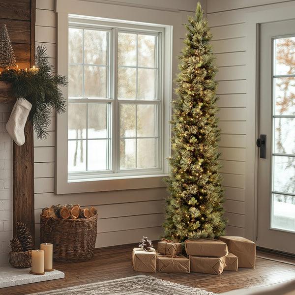 National Tree Company 10 Ft.Pre-Lit Carolina Pine Slim Tree With Clear Lights