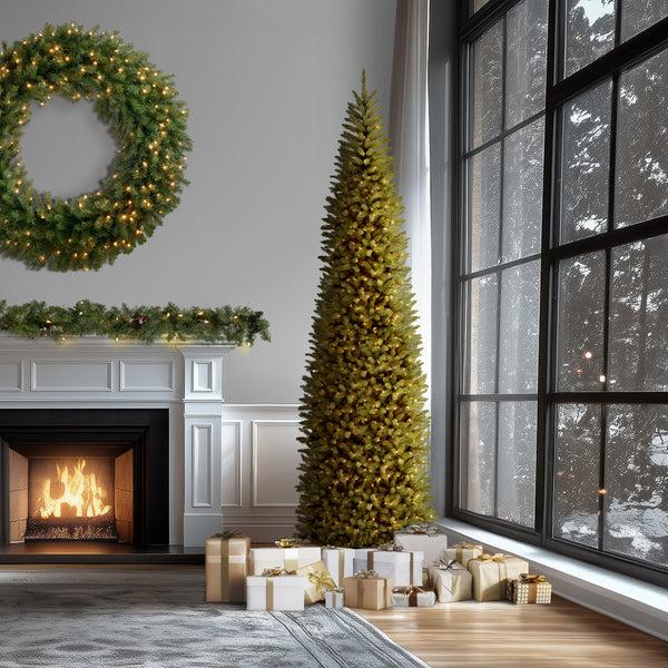 National Tree Company 10 Ft. Pre-Lit Kingswood Fir Pencil Slim Tree With Clear Lights