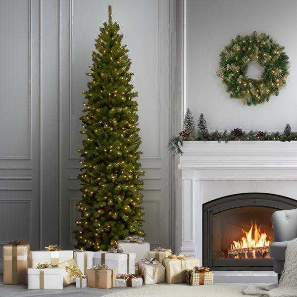 National Tree Company 10 Ft. Pre-Lit North Valley Spruce Pencil Slim Tree With Clear Lights