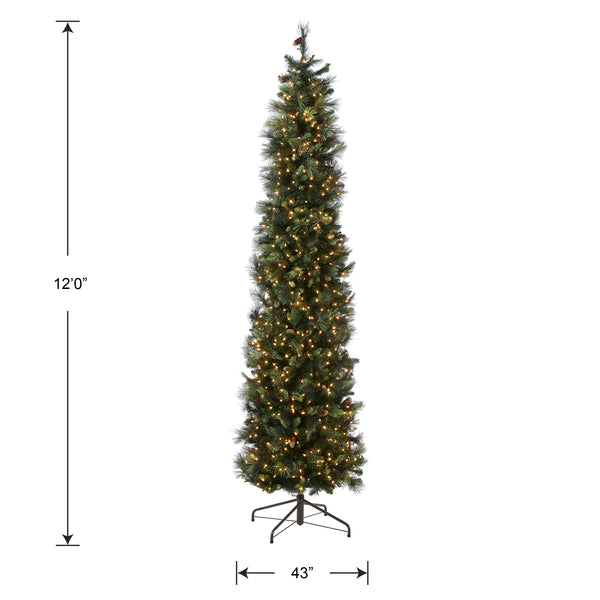 National Tree Company 12 Ft.Pre-Lit Carolina Pine Slim Tree With Clear Lights