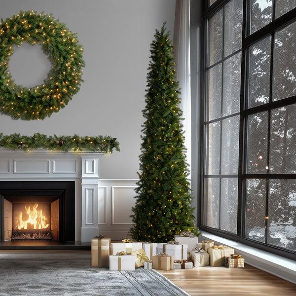 National Tree Company 12 Ft. Pre-Lit Downswept Douglas Fir Pencil Slim Tree With Dual Color LED Lights