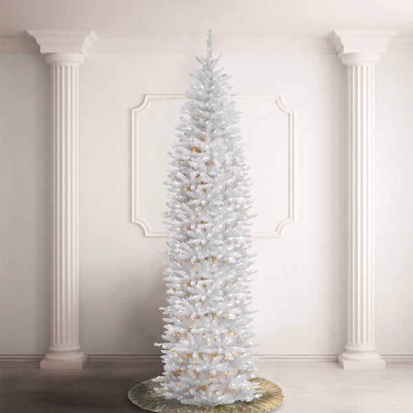 National Tree Company 12 Ft.Pre-Lit Kingswood Fir White Pencil Slim Tree With Clear Lights