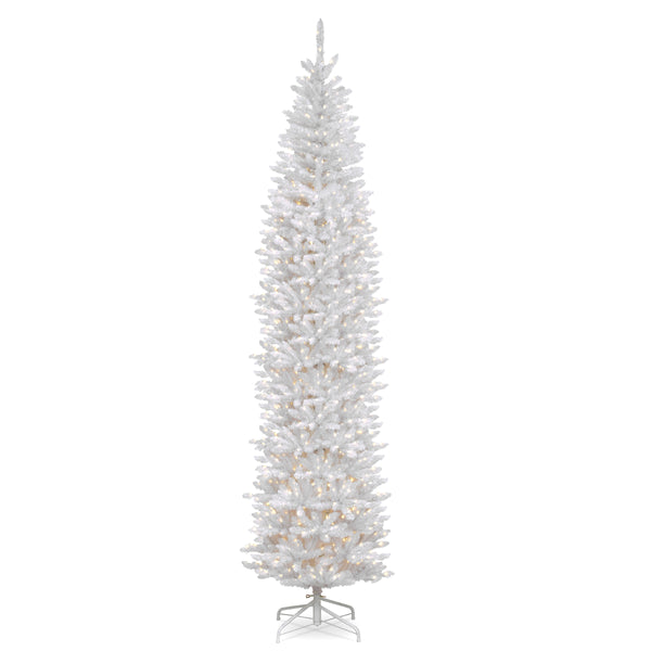 national tree company 12 ft.Pre-Lit Kingswood Fir White Pencil Slim Tree with Clear Lights