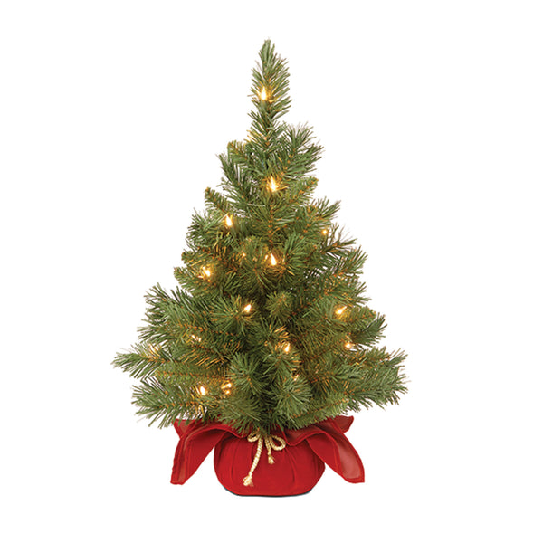 national tree company 2 ft. Pre-Lit Majestic Fir Tree with Clear Lights Burgandy Base