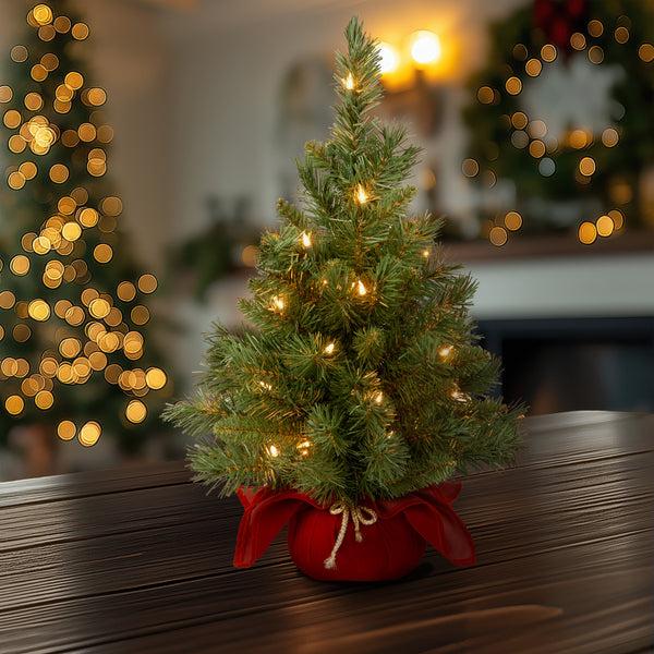 National Tree Company 2 Ft. Pre-Lit Majestic Fir Tree With LED Lights Red Base