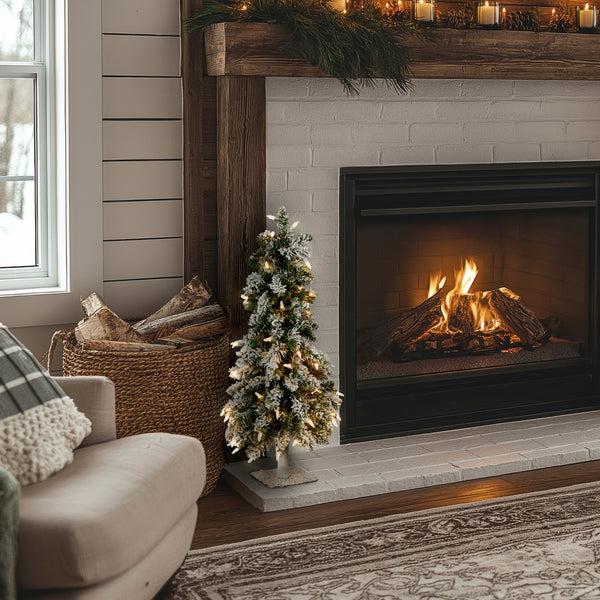 National Tree Company 2 Ft. Pre-Lit Snowy Downswept Forest Tree With Clear Lights