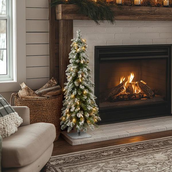 National Tree Company 3 Ft. Pre-Lit Snowy Downswept Forest Tree With Clear Lights