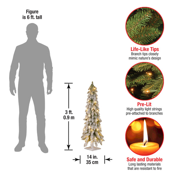 National Tree Company 3 Ft. Pre-Lit Snowy Downswept Forest Tree With Clear Lights