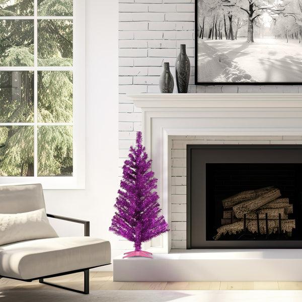 National Tree Company 3 Ft. Tinsel Collection Magenta Pink Tree