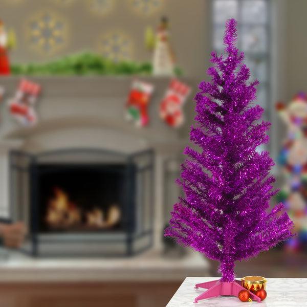 National Tree Company 3 Ft. Tinsel Collection Magenta Pink Tree