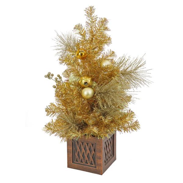 national tree company 36 in. Christmas Be Merry Decorated Gold Tree with Warm White LED Lights