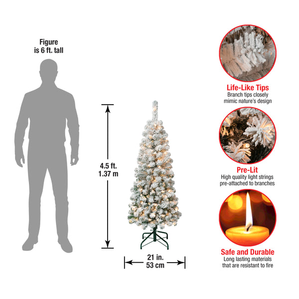 National Tree Company 4.5 Ft. Pre-Lit Acacia Pencil Slim Flocked Tree With Clear Lights