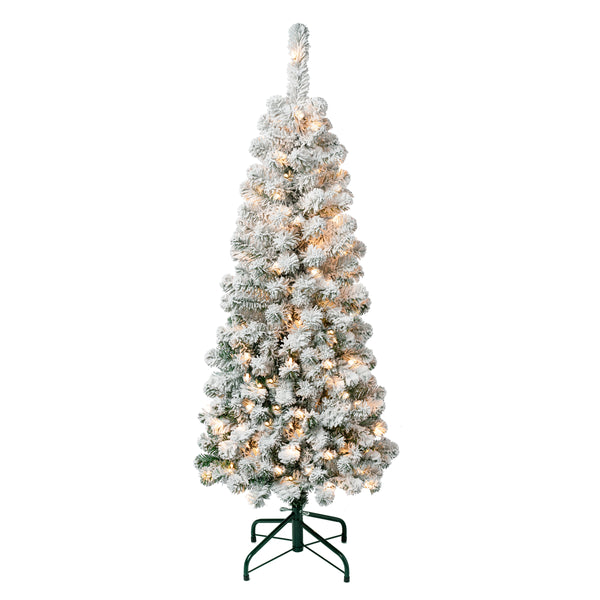 national tree company 4.5 ft. Pre-Lit Acacia Pencil Slim Flocked Tree with Clear Lights