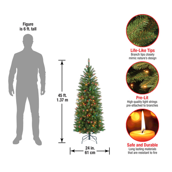 National Tree Company 4.5 Ft. Pre-Lit Kingswood Fir Pencil Tree With Multicolor Lights