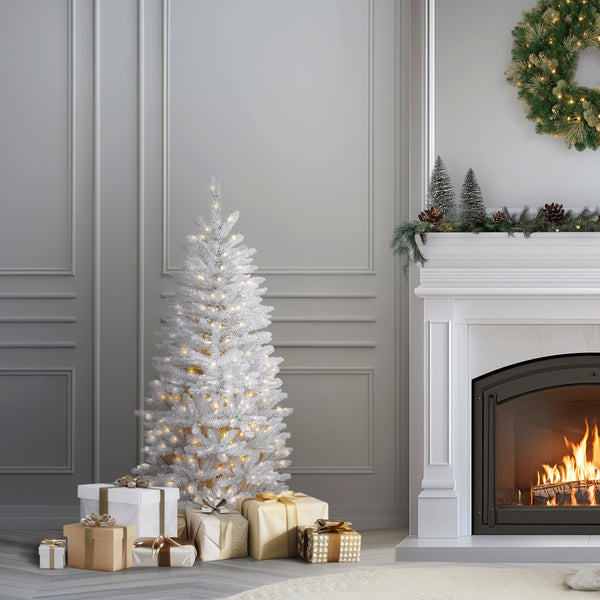 National Tree Company 4.5 Ft. Pre-Lit Kingswood Fir White Pencil Tree With Clear Lights