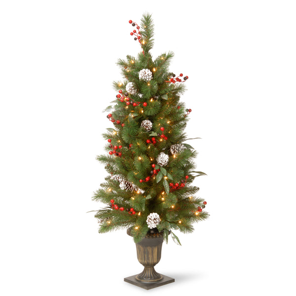 national tree company 4 ft. Pre-Lit Frosted Pine Berry Tree with Clear Lights