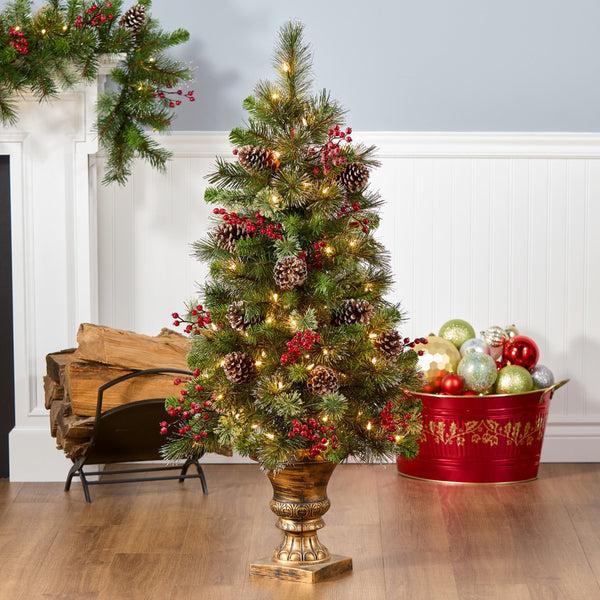 National Tree Company 4 Ft. Pre-Lit Iced Berry Pine Entrance Tree With Clear Lights