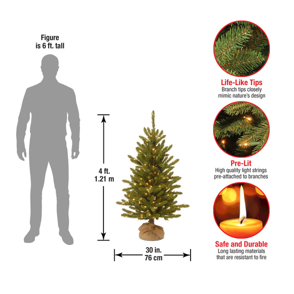 National Tree Company 4 Ft. Pre-Lit Kensington Fir Tree In A Burlap Sack With Clear Lights