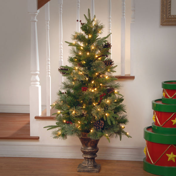 National Tree Company 4 Ft. Pre-Lit Snowy Bristle Berry Tree With Clear Lights