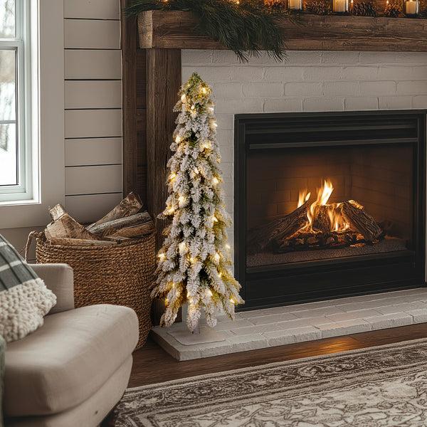 National Tree Company 4 Ft. Pre-Lit Snowy Downswept Forest Tree With Clear Lights